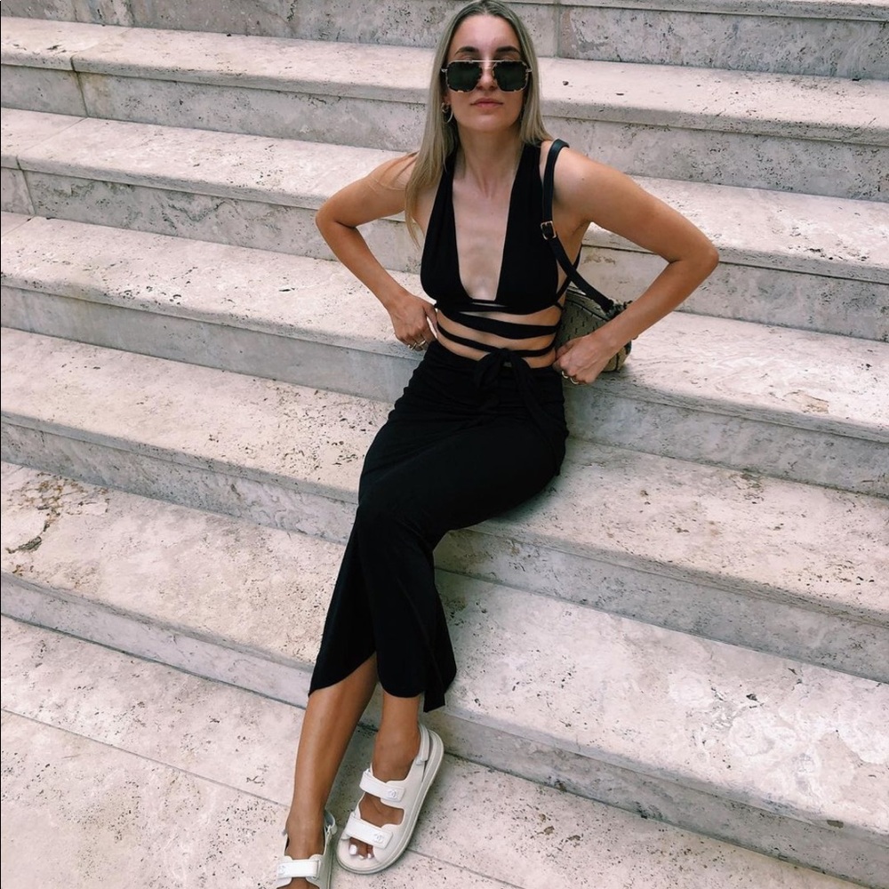 VERGE GRL Check It Out Midi Skirt // Black BNWT